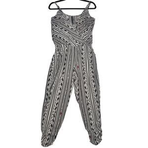 Design Lab V-Neck Jumpsuit Sleeveless Off White Red Black Aztec Womens XS NWOT